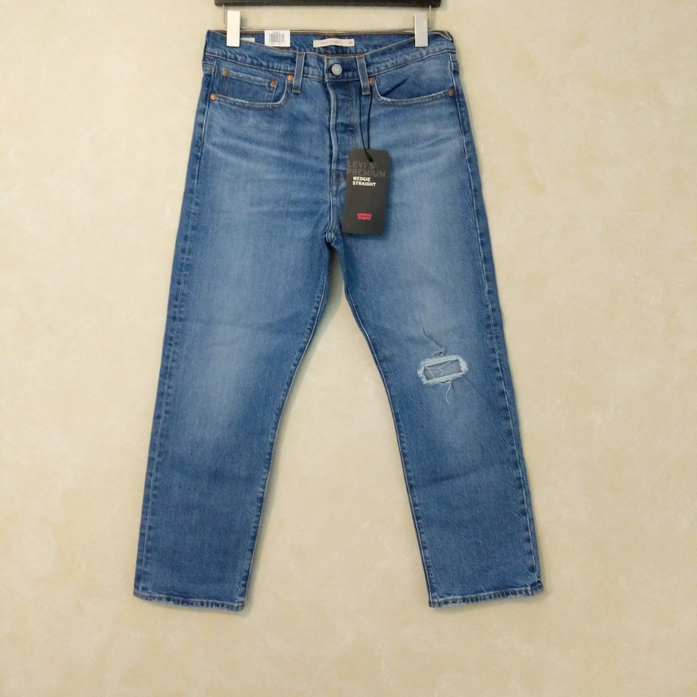 Levi's Wedgie Crop Straight Leg Jeans Distressed